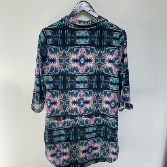 Rory Beca 100% Silk Tunic Top Teal Turquoise Purple Green Tie-Dye Marble Shirt - Picture 7 of 9